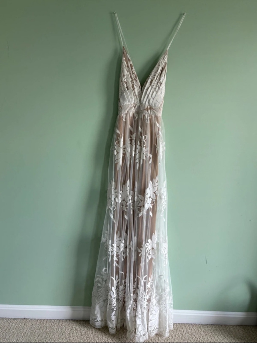 Windsor White Floral Lace Maxi Dress with Nude Lining